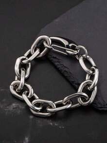 1pc Men's Punk Street Fashion Cuban Bracelet, Suitable For Men's Autumn Halloween Daily Commute Holiday Wear Jewelry - Silver - View 5