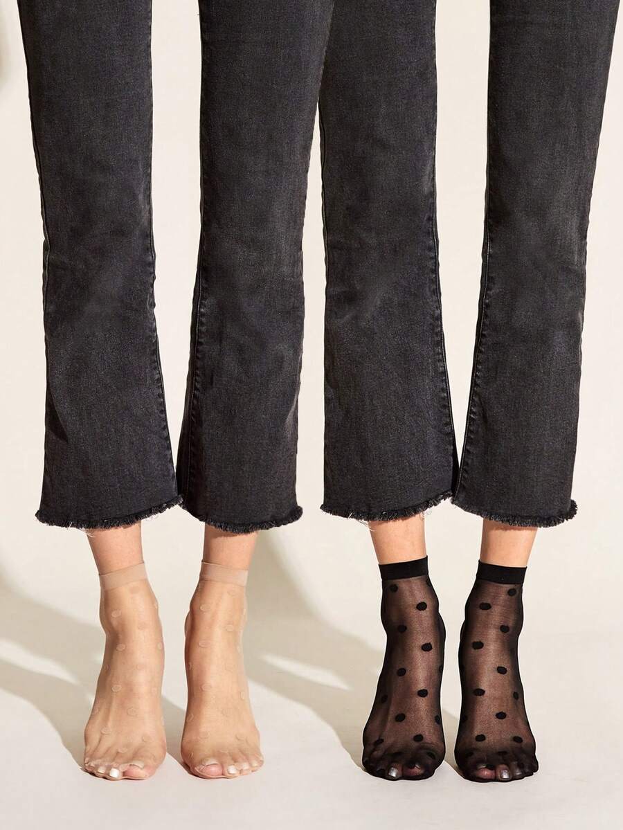 2 Pairs Women's Thin Polka Dot Ankle Socks, Suitable For Daily Wear - Multicolor - View 1