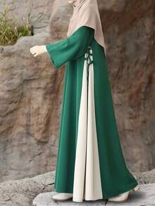 Fashion Women's Casual Solid Color Loose Round Neck Zipper Long Robe Dress Casual, All-Season Wear (No Headscarf Included), Modest Apparel