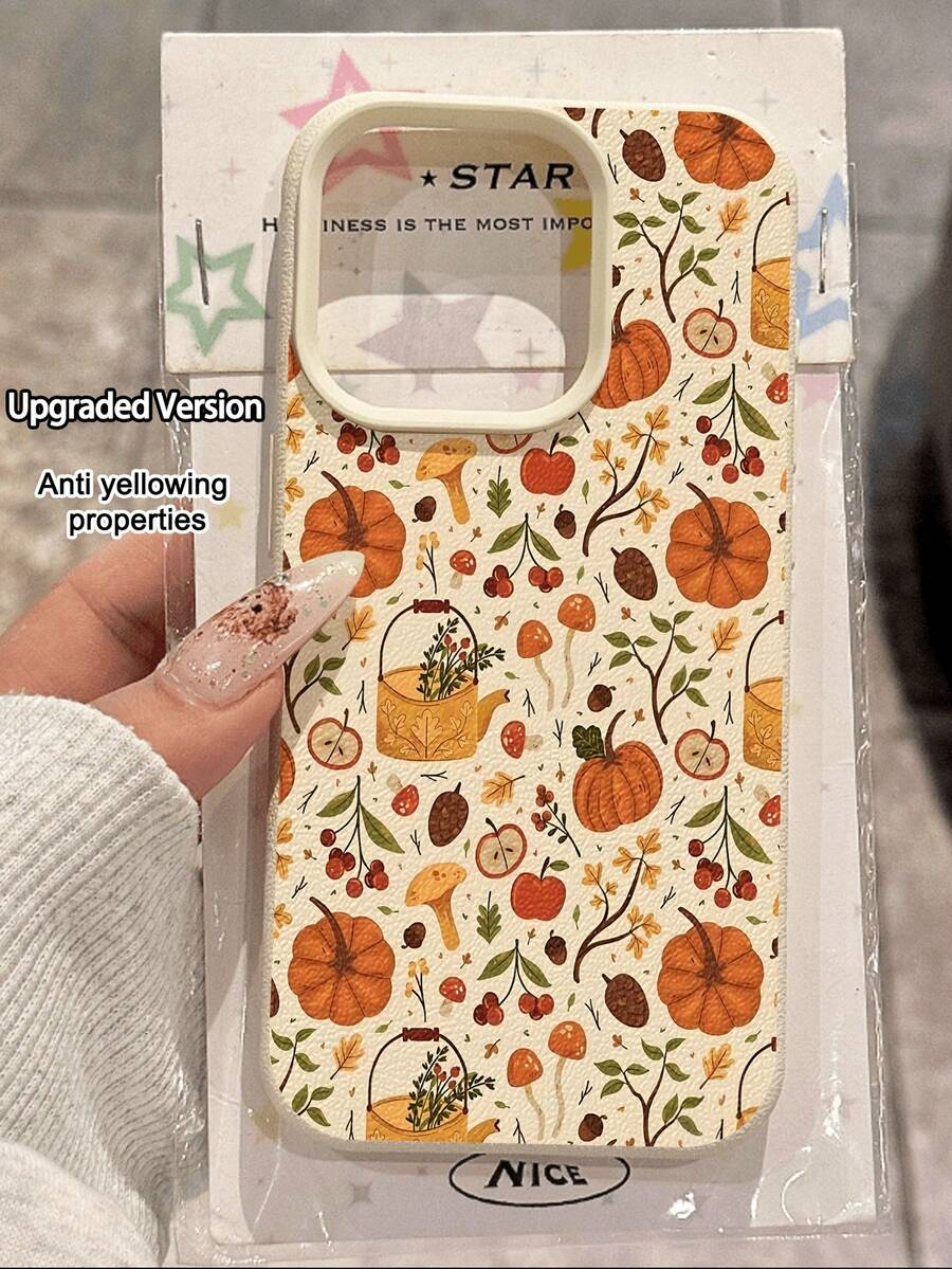 1 pieza Funda protectora de teléfono suave, antideslizante y con textura, con un patrón floral de calabaza de otoño retro y lindo, compatible con Apple, teléfonos