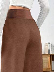 Girl's All-Match Gray Casual Sweatpants, Loose Fit Straight Leg Trousers - Brown - View 6