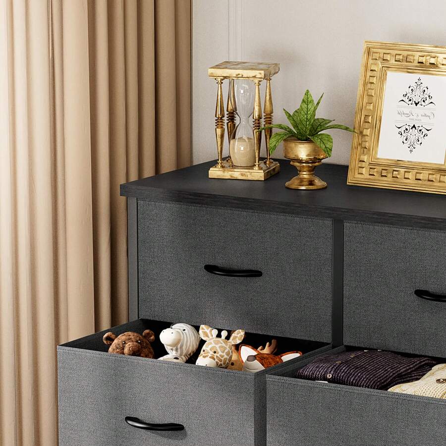 OLIXIS 6 Drawers Storage Organizers Units, Closet Organizers And Storage For Clothes, Fabric Storage Drawer TV Stand For Living Room, Chest Of Dresser In 38.2"D X 13.8"W X 30"H, Grey - 灰色 - 查看 1