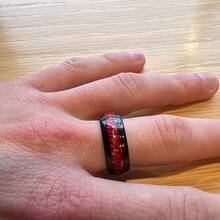 1 Pc 8mm Fashion Stainless Steel Rings For Men/Women Jewelry Accessories Charm Tungsten Steel Inlaid Red Synthetic Gemstone Men's Wedding Rings Birthday/Halloween/Holiday Gifts Everyday Jewelry, Elegant Accessory - 黑色 - 查看 7