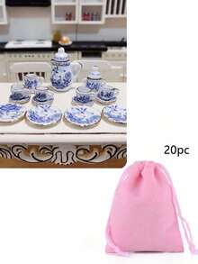 Juego de té vintage de 15 piezas con tetera, taza, plato y vajilla de cerámica blanca miniatura, modelo de casa, decoración de habitación, muebles para muñecas BJD/móviles y fotografía