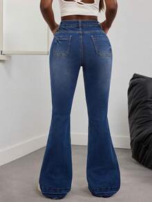 Vintage Low Waist Skinny Flared Jeans In Dark Blue Elegant Summer Outfit For Women Resort And Everyday Casual Wear Stretch Denim Long Pants