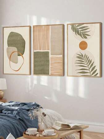 3 PiecesFrameless/Inset Canvas Poster Set Modern Art, Tropical Leaf Abstract Shape Illustration Mid-Century Modern Bohemian Decor Ideal Gift For Bedroom, Living Room, Or Hallway Wall Art, Wall Decor, Winter Decor, Room Accents