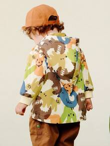 mini bala Boys Soft Faux Leather Hoodie Windproof Soft Cozy Stylish Outdoor Top - Flower Green Tone - View 3