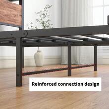 Full Bed Frame With Wood Storage HeadboardDouble Bed Frame No Box Spring Needed Strong Slats Mattr Foundation Easy Assembly Black+Brown