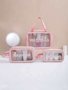 1pc Large Capacity Transparent PVC Travel Cosmetic Bag, Portable Waterproof Toiletry Organizer For Students, Business Trip Travel Essentials Holiday Vacation Bag For School Makeup Bag Cruise Essentials Toiletry Bag For Women