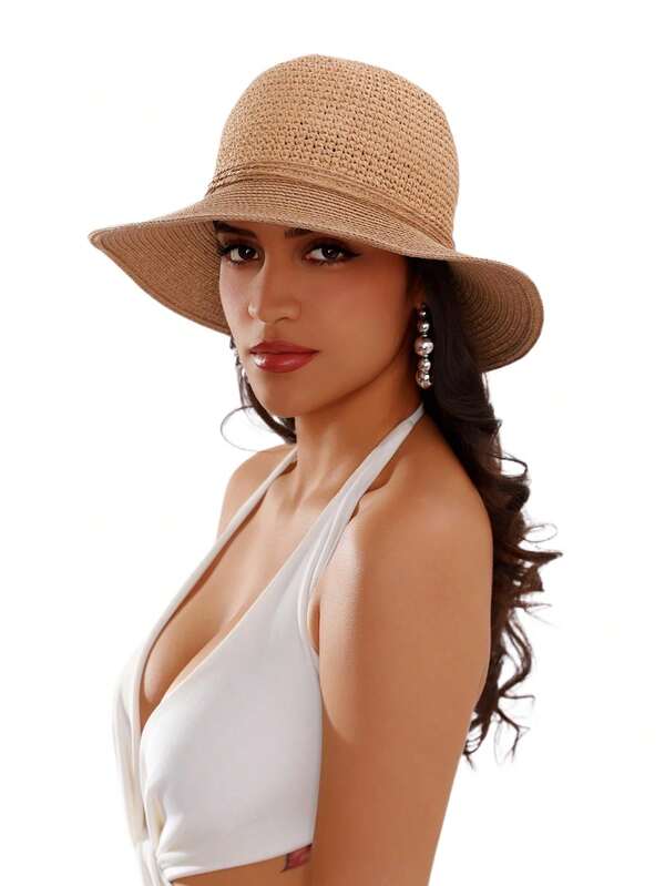 Sun Hats For Women Beach Hat Wide Brim Handmade Straw Hat Breathable Foldable Packable Cap For Travel UPF