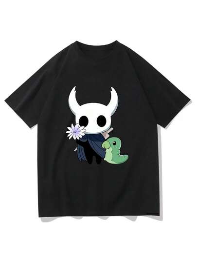 Cute Little Ghost &Amp; Grub T Shirts Anime Hollow Knight Women Clothing Harajuku Aesthetic Tops Female Tshirt Unisex Streetwear