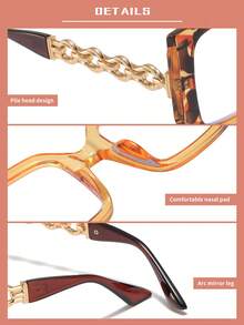 LALAMOLI LALAMOLI Oversized quadratische Brille ohne Sehstärke, Metallkettenbrille, geeignet für den täglichen Gebrauch und als Weihnachtsgeschenk, Cut-Out