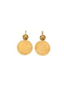 1 Pair Minimalist Vintage Bronze Plated 18K Gold Coin-Shaped Earrings, Suitable For Daily Wear By Women (Excludes Gift Box Shown In Image)