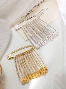 10pcs Sparkling Rhinestone Pins, 5.5cm Length, Versatile Brooch For Shirt, Scarf, Waistband, Hat Decoration - Multicolor - View 2