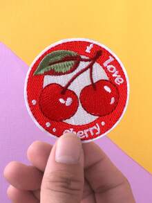 12pcs Red Letter Bow Cherry Embroidered Patches, DIY Iron-On Sewing Applique For Clothing, Shoes, Bags, Accessories - Multicolor - View 5