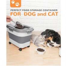 ​​Foldable Pet Food Storage Container - Multi-Functional Storage For Dog/Cat Food, Rice, Flour With Scoop & Bowl​ - Grey - View 3