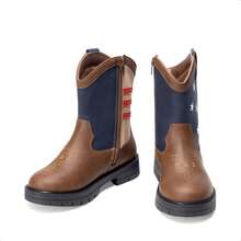 Kids Western Cowboy Boots - Mid Calf Riding Boots With Side Zipper For Boys & Girls (Toddler/Little Kid/Big Kid) - 藏蓝色 - 查看 4