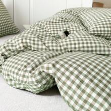 Vclife Vintage Floral Comforter Set Four Sizes, All Seasons Muslin Cotton Bedding Set, 3 Pieces Farmhouse Shabby Chic Jacquard Floral Comforter Set Perfect For Women And Men - Bộ chăn ga gối đệm Fat Quilt - Xanh cỏ kẻ caro nhỏ - Xem 3