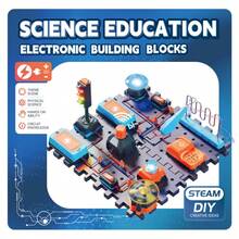 电子积木物理电路组装科学实验益智玩具 / 多件套拼图科学教育 / 红绿灯 + 行星灯 + 电路迷宫 + 铃声 + 警示灯 + 风扇旋转 + 声控录音，适合男孩和女孩作为完美的礼物