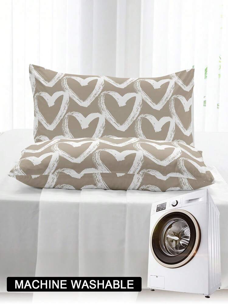 1件/2件/4件装黑白爱心图案枕套套装（不含枕芯），柔软舒适，四季皆宜 - 彩色 - 查看 7