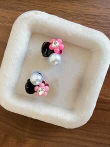 2个甜美山茶花和仿珍珠装饰公主发夹，适合半扎发，日常佩戴优雅情人节发夹，爪夹发卡，发夹，发卡，学习用品，珍珠发饰