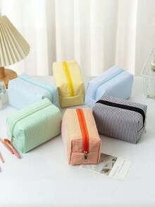 1pc Polka Dot Mesh Cosmetic Bag, Embroidered Striped Travel Toiletry Organizer, Suitable As Birthday Gift, Stylish Makeup Bag For Travel, Beach, Bathroom, Bedroom, Large Capacity - 彩色 - 查看 2