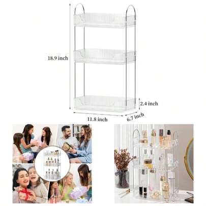 Bathroom Organiser Countertop - Vanity Trays Skincare Makeup, 3 - Tier Counter Shelf Cosmetics, Toiletries, Lotions, Perfumes