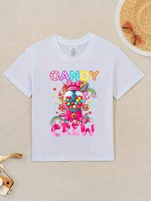 Candy Crew Squad Merry Christmas Kids Matching T-Shirts - Fun Graphic Tee With Candy Cane & Gingerbread Children, White Casual Crew Neck Tops For Boys & Girls, Perfect For Holiday Celebrations, Christmas T Shirts - White - View 1