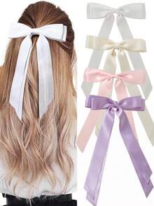 1/2/3/4/5/6 件女孩时尚双层蝴蝶结发夹，柔软长尾蝴蝶结发夹，复古金属发夹丝绸头带，优雅发饰，送给女孩的绝佳礼物 - 彩色 - 查看 7
