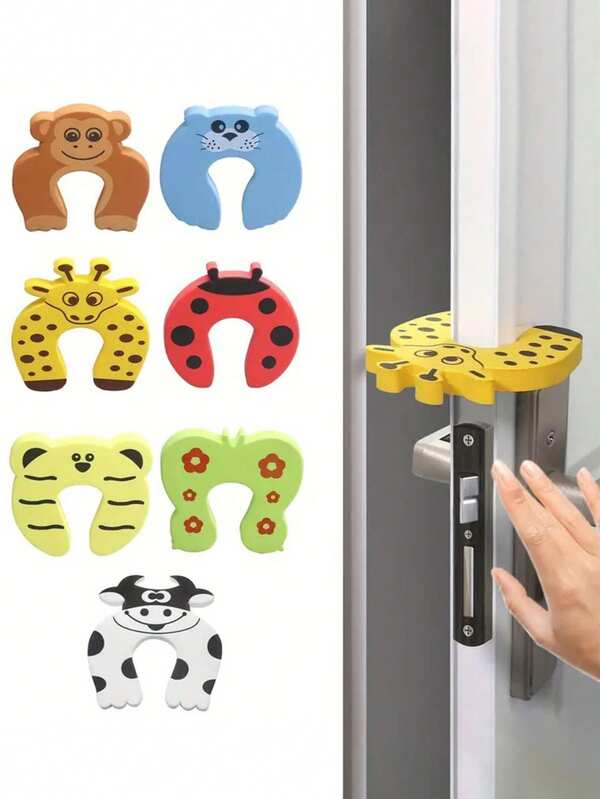 1 pieza Tope de puerta con diseño de dibujos animados, bloqueador de puerta anti-pellizco, cuña de puerta, tope de puerta, decoración de puerta