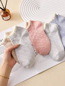 5 pares de calcetines de tobillo con volantes y lunares de colores para mujer, calcetines invisibles, transpirables y cómodos, adecuados para primavera/verano, colores surtidos