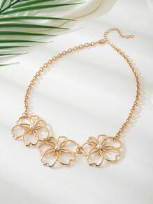 1 件夸张时尚大花朵不对称空心花瓣仿珍珠雄蕊重叠设计吊坠项链，适合女士，适合日常佩戴和派对，是送给女友、家人、朋友、姐妹的绝佳礼物 - 金色 - 查看 5