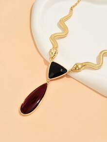 1pc Fashion Personalized Exaggerated Rhinestone Water Drop Snake Chain Y-Necklace, Versatile For Daily Wear, Party, New Jewelry - Multicolor - View 4