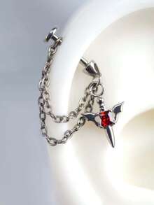 1 件装深色风格红色翼链钛钢魔鬼尖刺耳软骨耳钉 - 銀色 - 查看 4