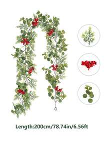 1pc Bohemian Artificial Wreath - Indoor/Outdoor Holiday Decoration With Lush Green Plastic Plants & Red Berries, No Feathers/Lights, Multi-Holiday Decor For Halloween, Thanksgiving, Christmas, Festive Home Accent, Natural Festive Look, Berry Embellishments, Outdoor Ornament, Rustic Charm, Durable Material, Seasonal Decorators - Multicolor - View 11