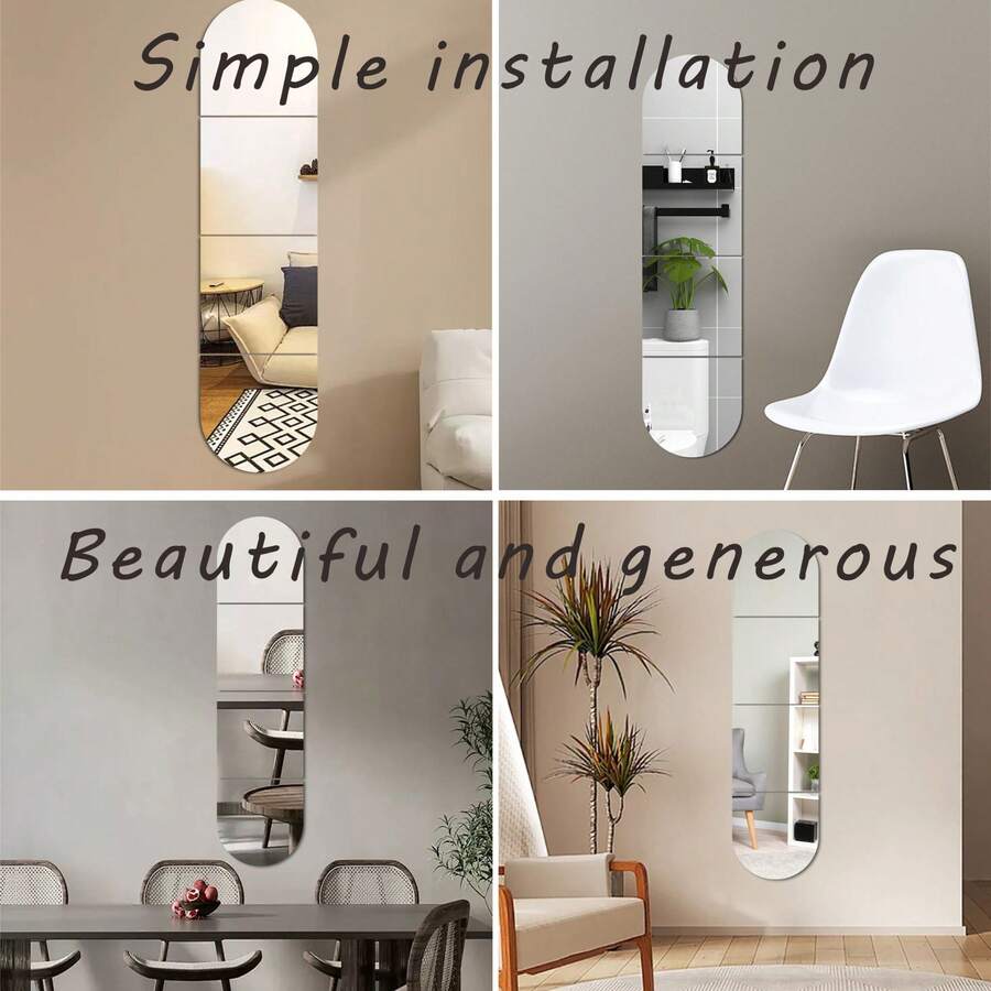 4 Peças Adesivos de Espelho de Parede Autoadesivos, Espelho Longo Acrílico Macio e Flexível para Quarto, Adequado para Decorar Lojas e Shoppings