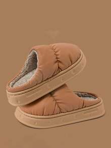 男士乳胶抗菌室内拖鞋，厚底，舒适，保暖内衬，适合情侣，冬季，毛茸茸的鞋子 - 棕色 - 查看 2