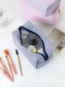 1pc Polka Dot Mesh Cosmetic Bag, Embroidered Striped Travel Toiletry Organizer, Suitable As Birthday Gift, Stylish Makeup Bag For Travel, Beach, Bathroom, Bedroom, Large Capacity - 彩色 - 查看 4