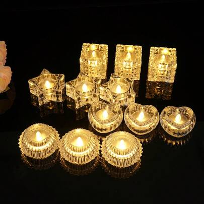 Shaped Flameless LED Tealight Candles Clear Decorative LED Tealight In Star & Heart Styles Bedroom Night Lights