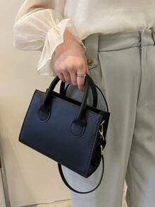 Solid Color Pu Handbag, Simple Casual Small Square Bag, Commuter Mini Shoulder Bag, Fashionable Crossbody Bag For Outings - Black - View 3
