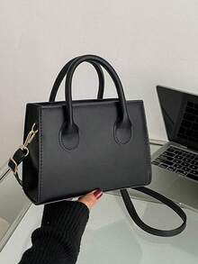 Solid Color Pu Handbag, Simple Casual Small Square Bag, Commuter Mini Shoulder Bag, Fashionable Crossbody Bag For Outings - Black - View 9