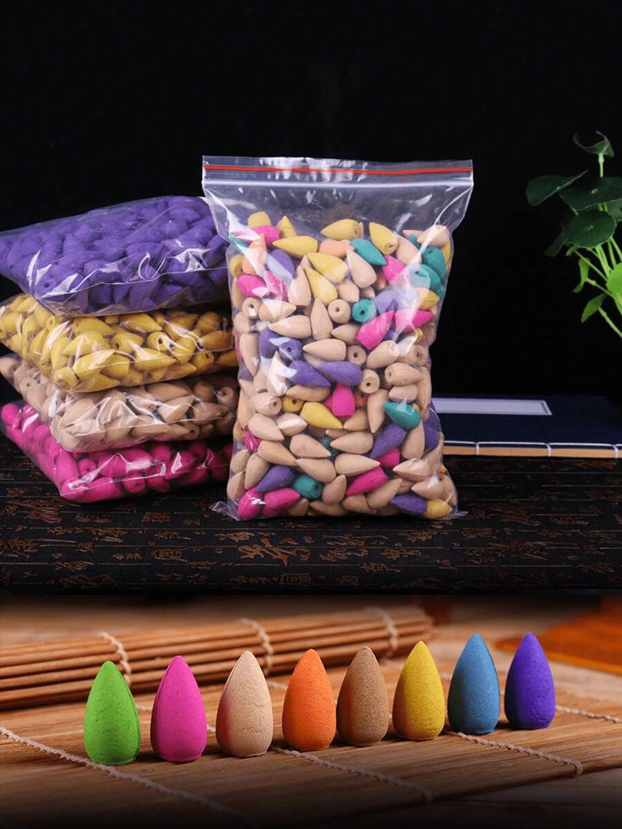 300pcs 100% Pure Natural Handmade Backflow Incense Cones, Including Waterfall Scent, Rose, Tulip, Jasmine, Lavender And More Fragrances, Suitable For Backflow Incense Burner | Meditation Yoga Gift