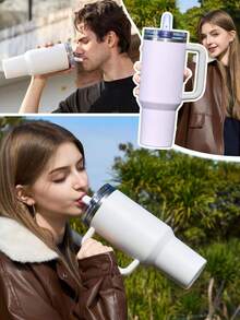 Compatible With Stanley Cup Accessories 40 Oz Tumbler Flip Straw Lid Replacement Fit For , Leak Proof For Lid Replacement Spill Proof Reusable Tumbler Cover Compatible With 40oz Cup Accessories White Black Beige Blue Pink - Multicolor - View 4