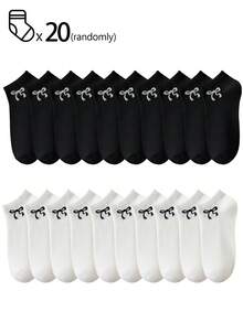 20/10/5/1 双女士短袜、隐形袜、白袜子、黑袜子、灰袜子、女袜、可爱袜子、女童袜子、黑色袜子、卡通细节、导轨透气孔设计、吸湿排汗、柔软顺滑，适合各种节日、运动、休闲、商务等日常穿着，一年四季均可穿着，颜色组合随机。 - 黑與白 - 查看 11