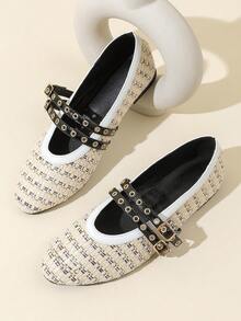 Sapatilhas Femininas de Outono/Inverno com Tiras Trançadas, Fivela e Bico Redondo, Tipo Mary Jane, Estilo Balé