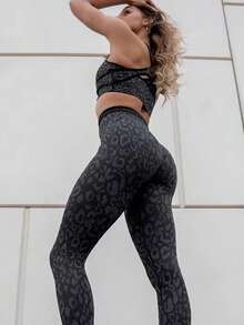 Black Peach Butt Fitness Pants, Leopard Print 7/8 Leggings, Squat Proof High Waist Seamless Yoga Pants
