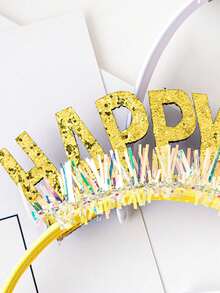 1/3/5pcs Shiny Ribbon Party Headbands, Fabric Material, Happy Birthday Hair Accessories, Shiny Decorative Birthday Headbands And Headpieces, Birthday Party Headbands (No Power Or Battery Required) - Multicolor - View 5