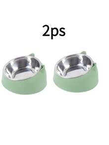 A Detachable And Washable 15° Cute Cat Design Stainless Steel Pet Cat Bowl With A Tilted Neck Protection.