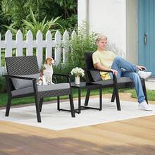 3-Piece Wicker Small Outdoor Patio Furniture Set With Glass Table For Balcony, Porch, And Garden (Gray) - 灰色 - 查看 9