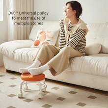 Accesorio amigable para bebés, taburete de aprendizaje multifuncional para niños con ruedas universales y taburete bajo, taburete redondo para el hogar para cambiar zapatos hecho de tela de cuero, taburete con ruedas para personas perezosas y pequeña silla de costura de belleza, taburete de celebridad de internet